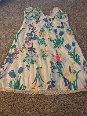American Eagle Outfitters White Strapless Dress with Blue and Green Floral Print
